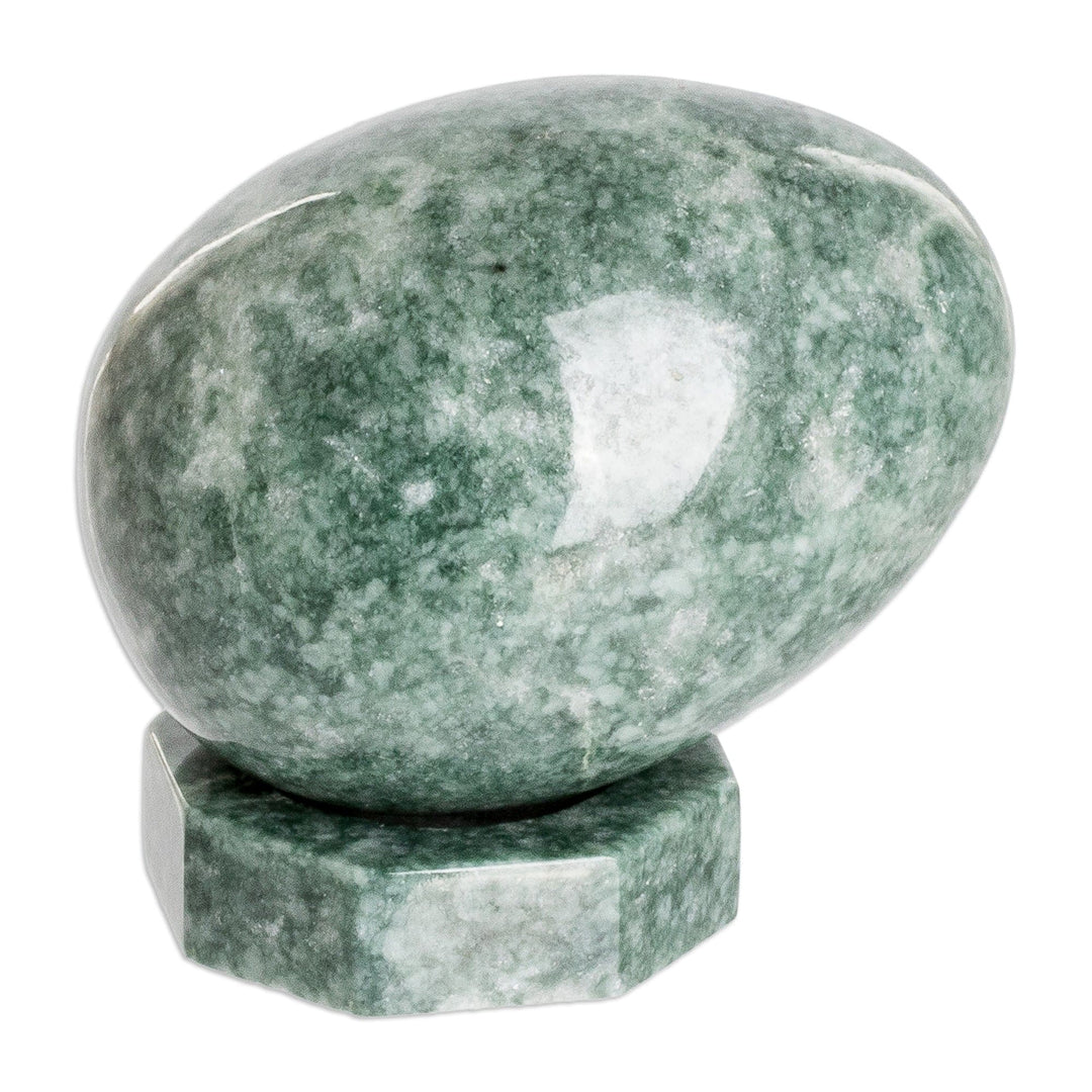 Green Jade Egg Sculpture with Stand Handmade in Guatemala - Emerald Gem