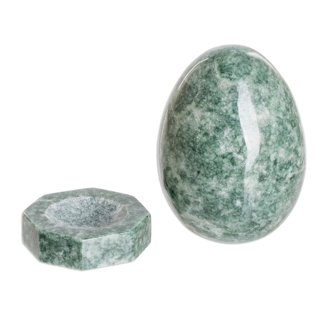 Green Jade Egg Sculpture with Stand Handmade in Guatemala - Emerald Gem