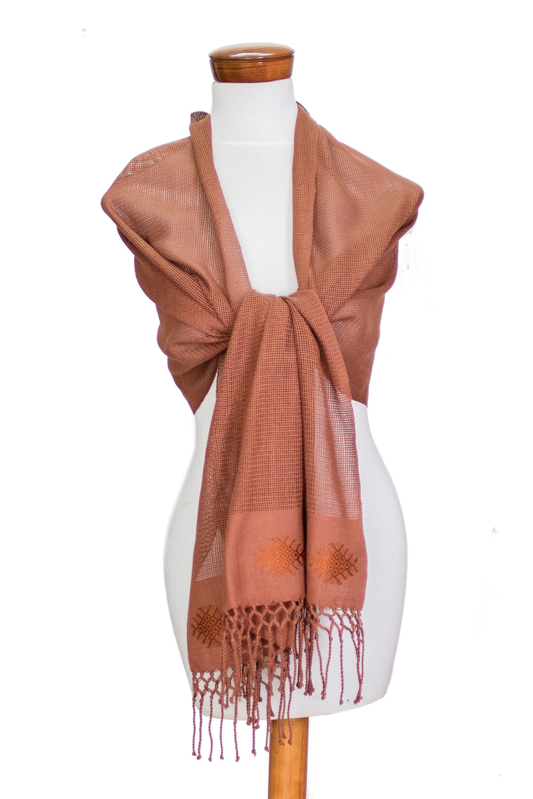 Classic Handloomed Cocoa Fringed Rayon Shawl - Cocoa Caress