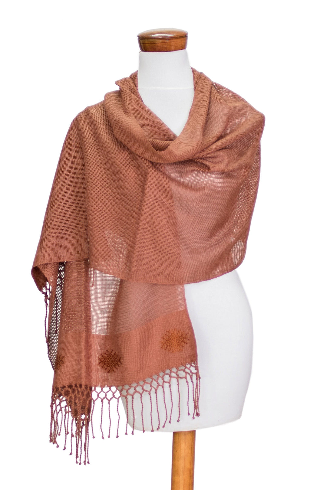 Classic Handloomed Cocoa Fringed Rayon Shawl - Cocoa Caress