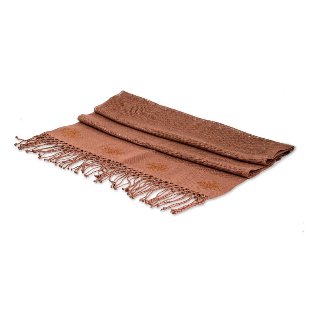 Classic Handloomed Cocoa Fringed Rayon Shawl - Cocoa Caress