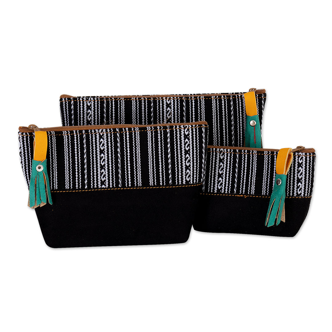 Handmade Wool Trim and Suede Travel Bag Set (Set of 3) - Sophisticated Travels