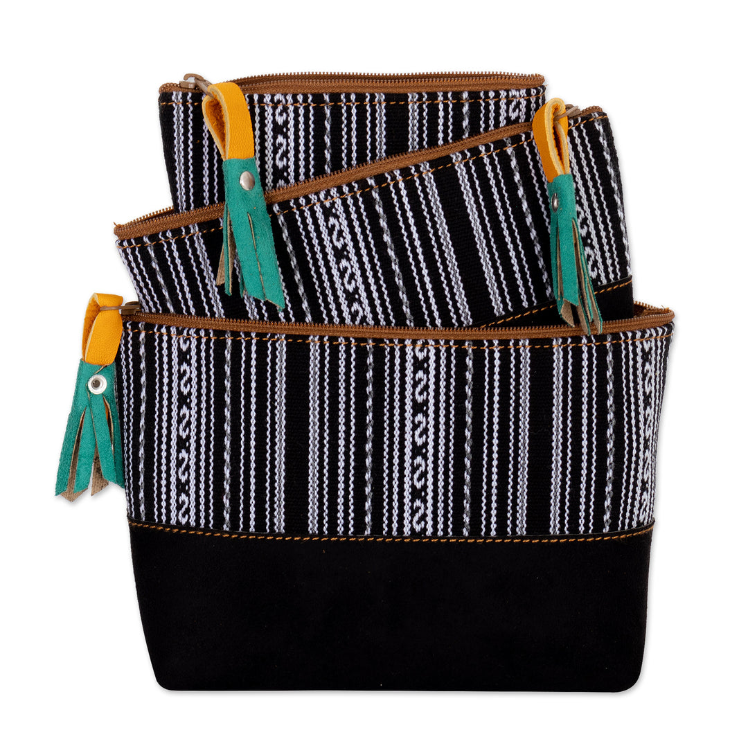 Handmade Wool Trim and Suede Travel Bag Set (Set of 3) - Sophisticated Travels
