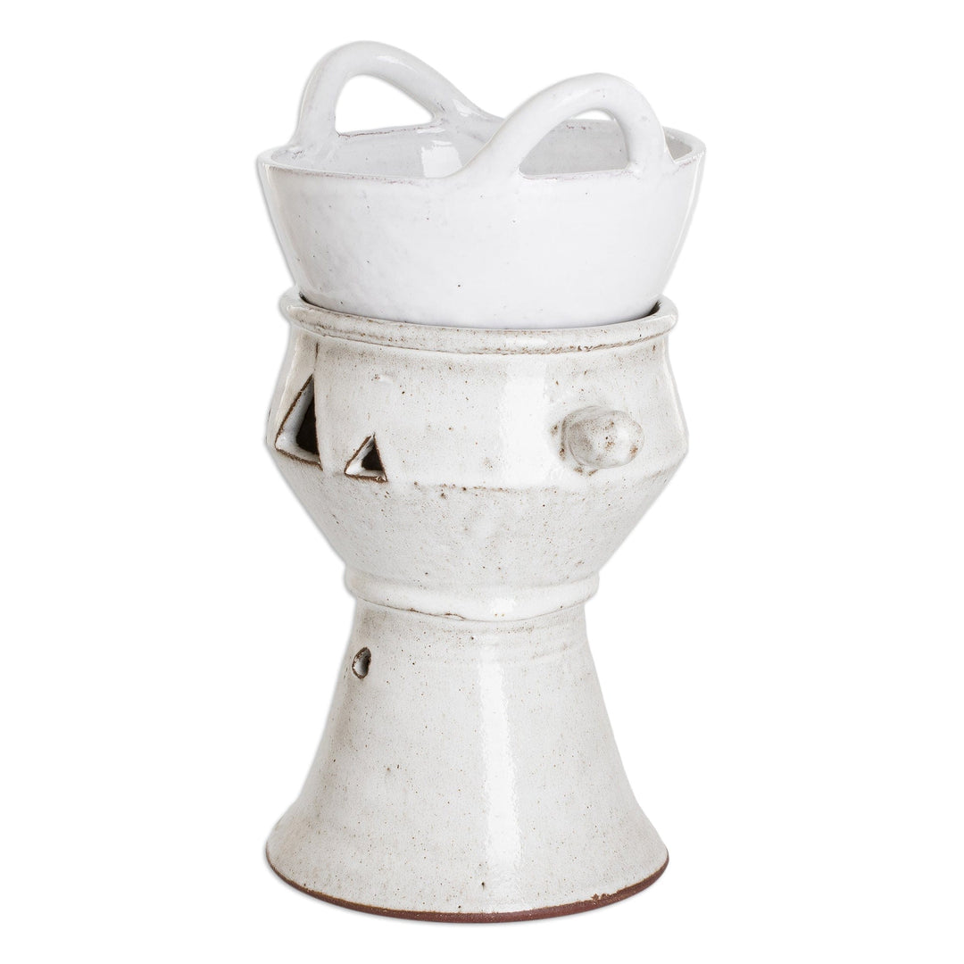 Handcrafted Ceramic Fondue Pot in Ivory Shade from Honduras - Explosion of Flavor in Ivory