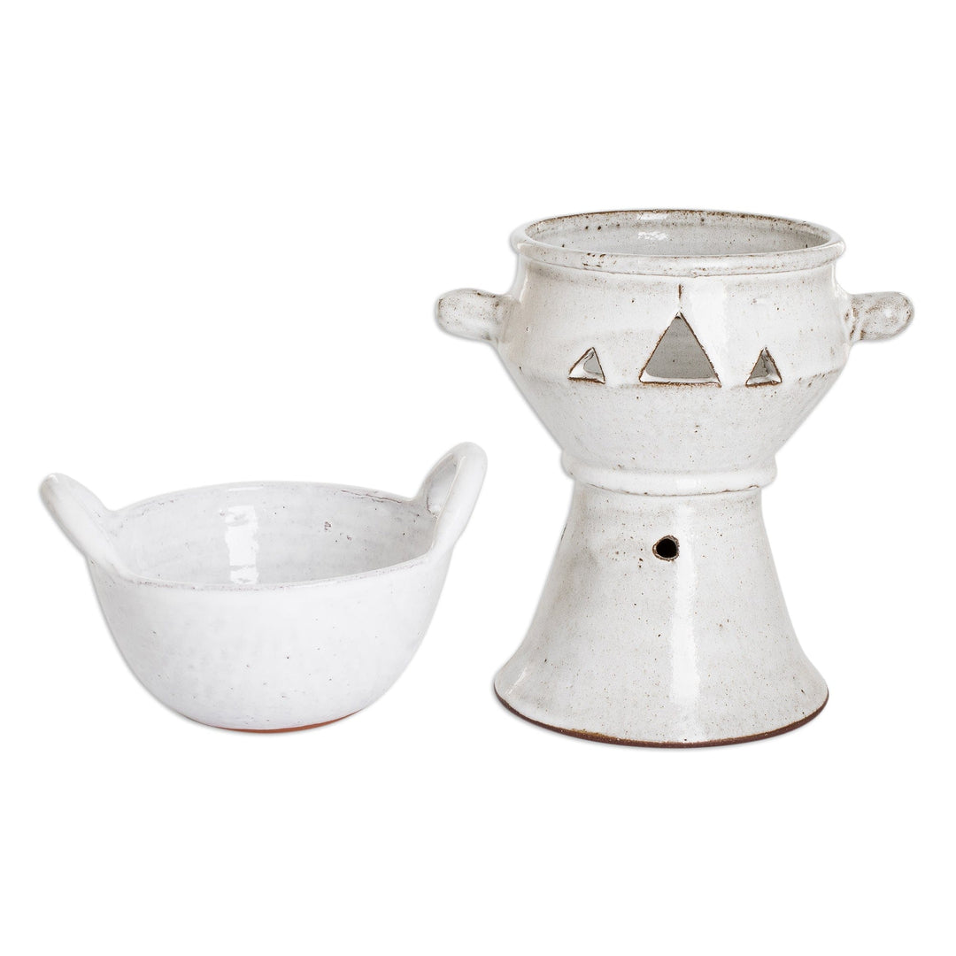 Handcrafted Ceramic Fondue Pot in Ivory Shade from Honduras - Explosion of Flavor in Ivory
