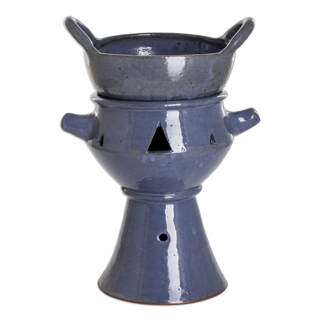 Handcrafted Ceramic Fondue Pot in Blue Shade from Honduras - Explosion of Flavor in Blue