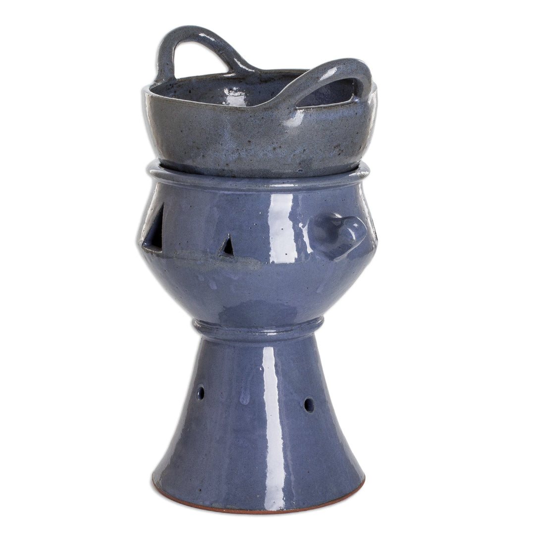 Handcrafted Ceramic Fondue Pot in Blue Shade from Honduras - Explosion of Flavor in Blue