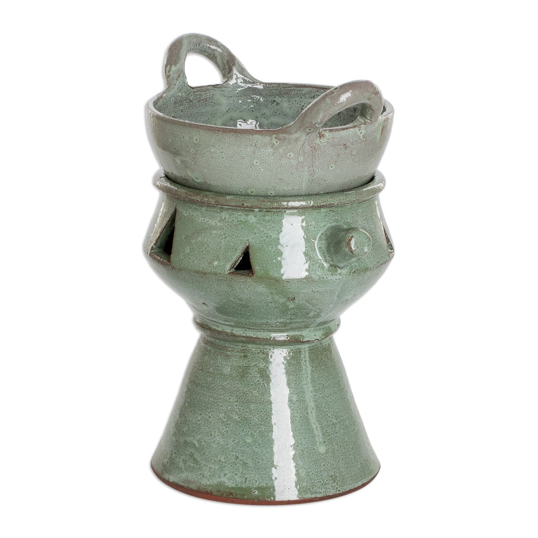 Handcrafted Ceramic Fondue Pot in Green Shade from Honduras - Explosion of Flavor in Green
