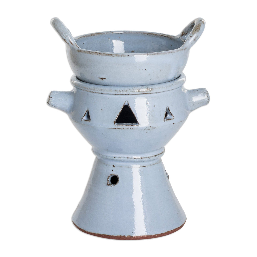 Handcrafted Ceramic Fondue Pot in Light Blue from Honduras - Sky Blue Explosion of Flavor