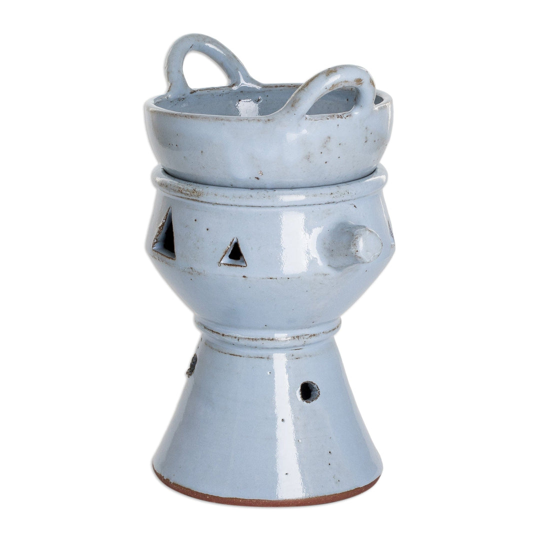 Handcrafted Ceramic Fondue Pot in Light Blue from Honduras - Sky Blue Explosion of Flavor