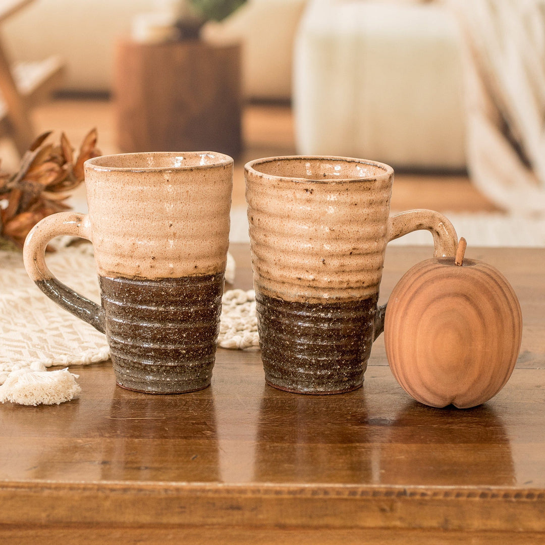Handcrafted Ceramic Mugs in Ivory and Dark Brown (Pair) - Tender Flavor