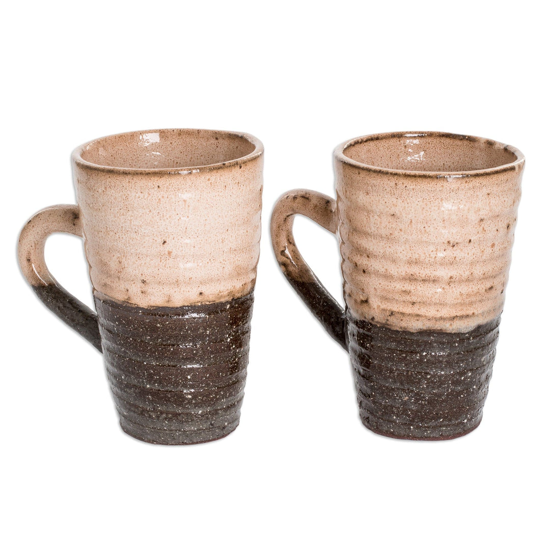 Handcrafted Ceramic Mugs in Ivory and Dark Brown (Pair) - Tender Flavor