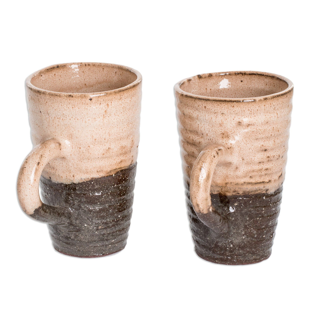 Handcrafted Ceramic Mugs in Ivory and Dark Brown (Pair) - Tender Flavor