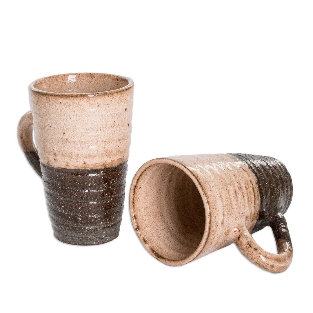 Handcrafted Ceramic Mugs in Ivory and Dark Brown (Pair) - Tender Flavor