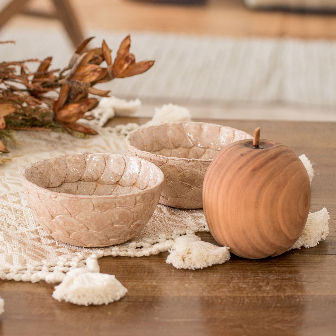 Handcrafted Textured Ceramic Condiment Bowls in Brown - Homemade Flavors