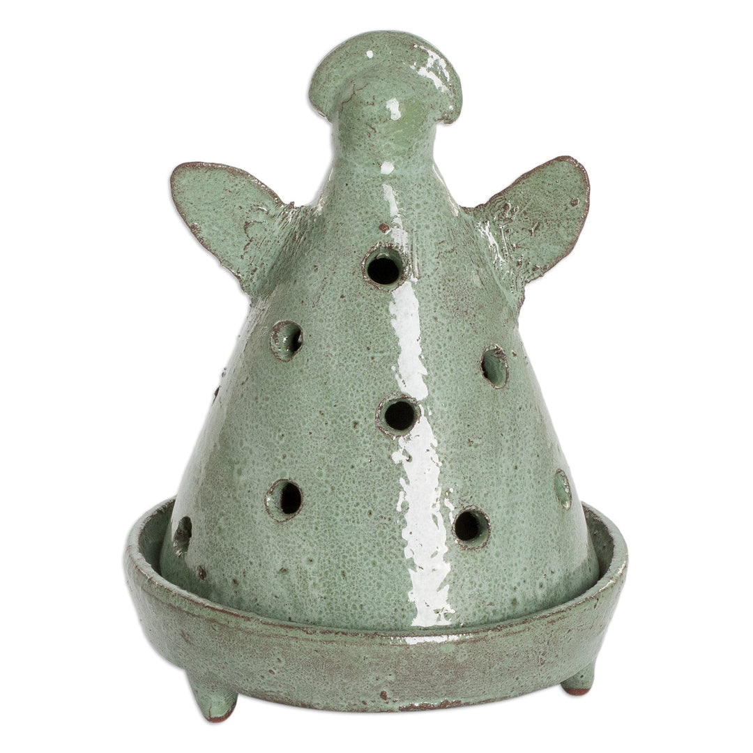 Angel-Shaped Honduran Ceramic Incense Holder in Green - Angel in Nature