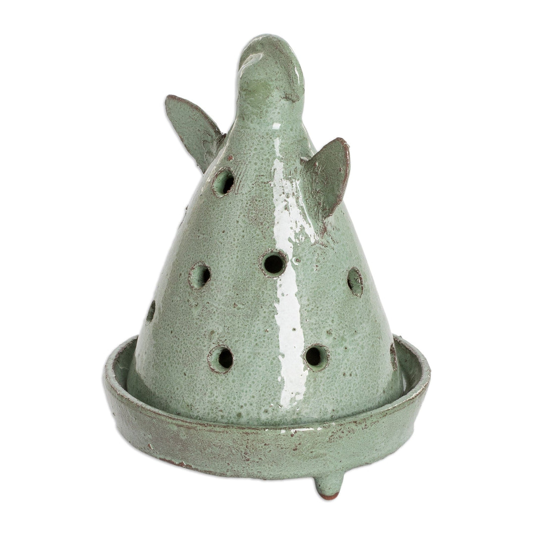 Angel-Shaped Honduran Ceramic Incense Holder in Green - Angel in Nature
