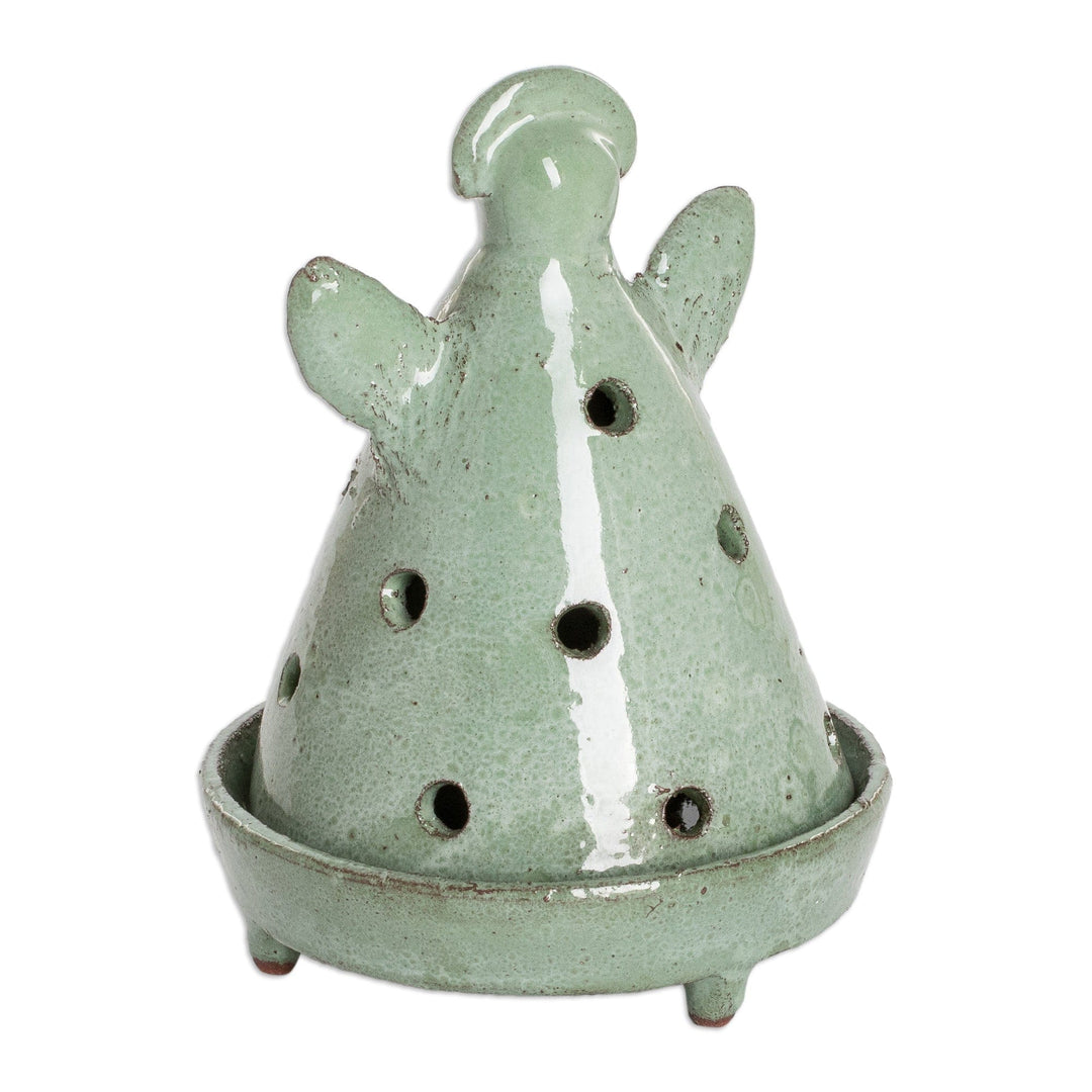Angel-Shaped Honduran Ceramic Incense Holder in Green - Angel in Nature