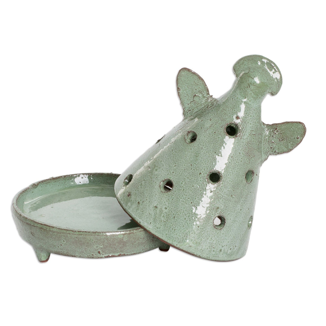 Angel-Shaped Honduran Ceramic Incense Holder in Green - Angel in Nature