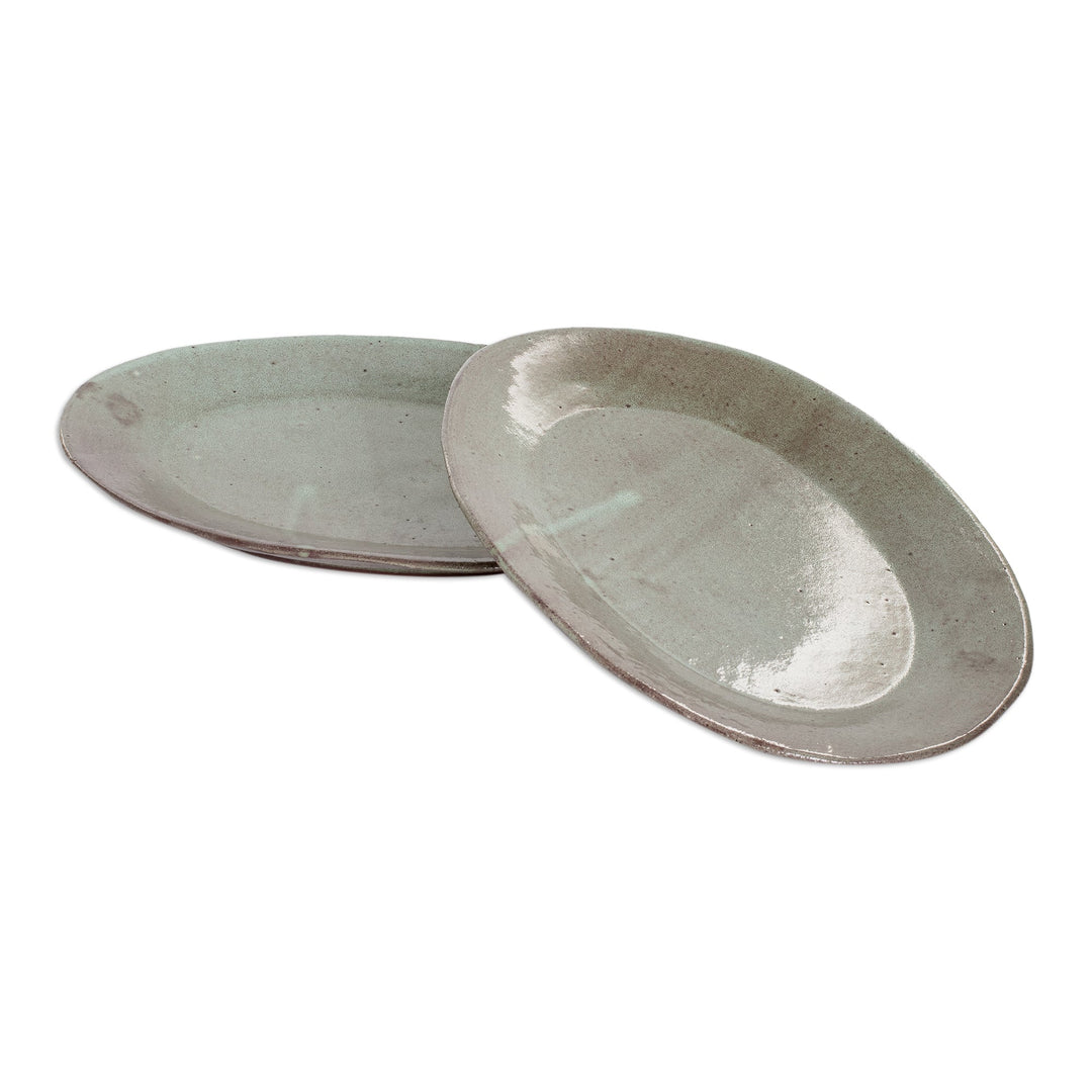 Pair of Handcrafted Sage Green Honduran Ceramic Platters - Serenity