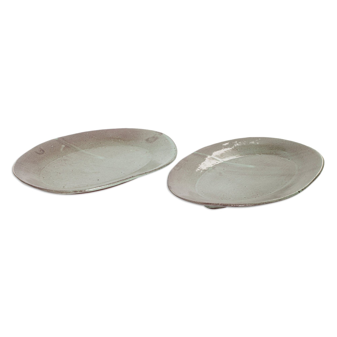 Pair of Handcrafted Sage Green Honduran Ceramic Platters - Serenity
