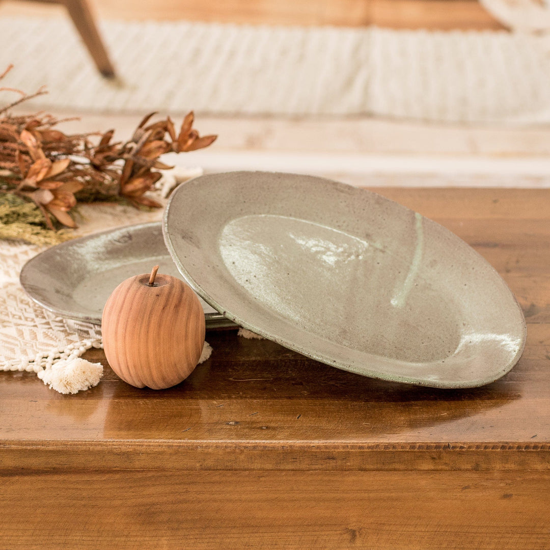 Pair of Handcrafted Sage Green Honduran Ceramic Platters - Serenity