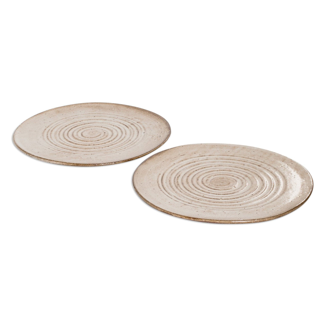Pair of Traditionally Made Beige Spiral Motif Dinner Plates - Appetite for Tenderness