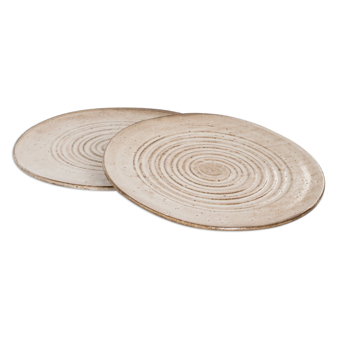 Pair of Traditionally Made Beige Spiral Motif Dinner Plates - Appetite for Tenderness