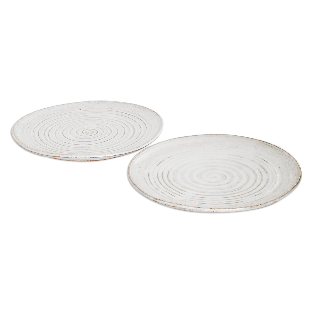Pair of Traditionally Made White Spiral Motif Dinner Plates - Appetite for Elegance