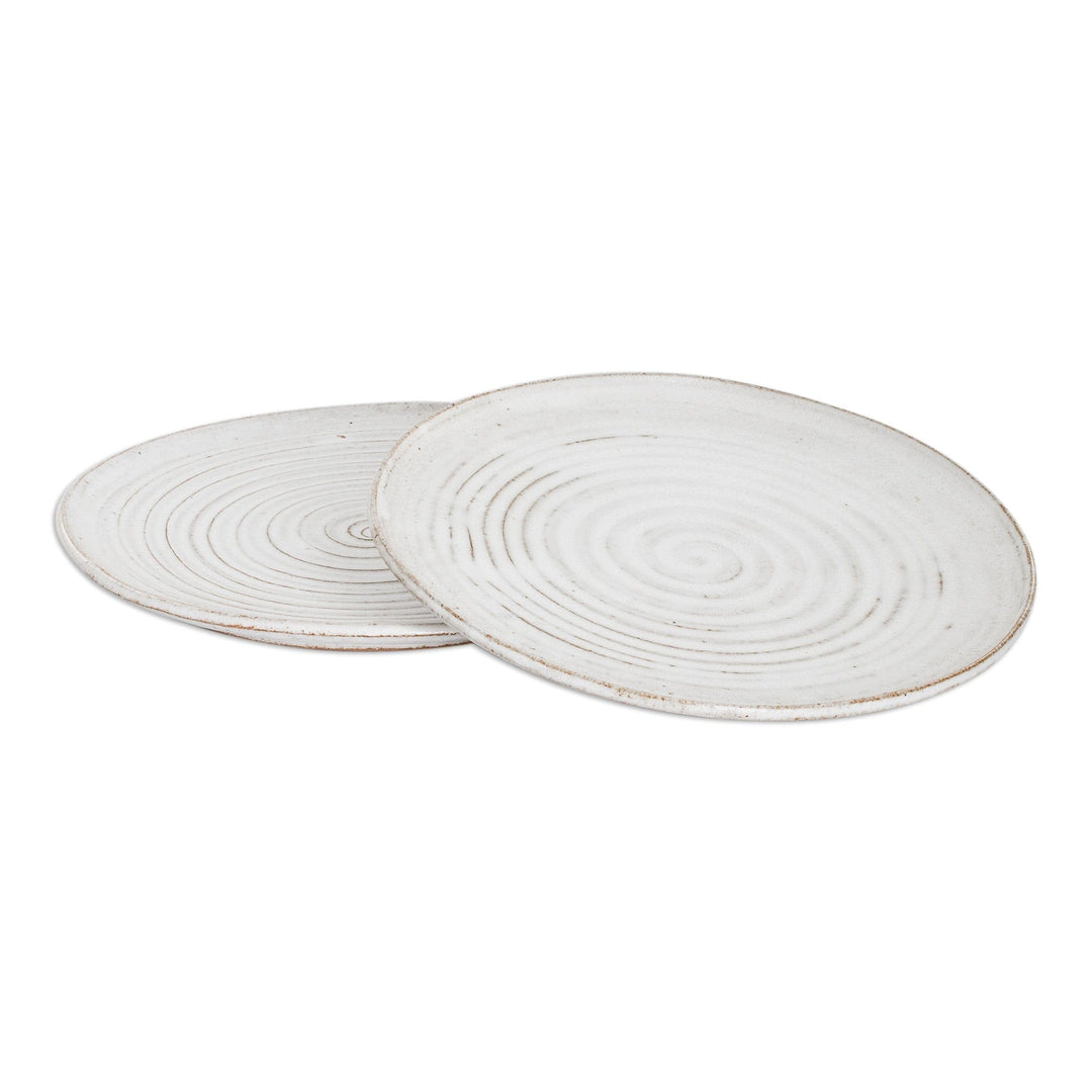 Pair of Traditionally Made White Spiral Motif Dinner Plates - Appetite for Elegance