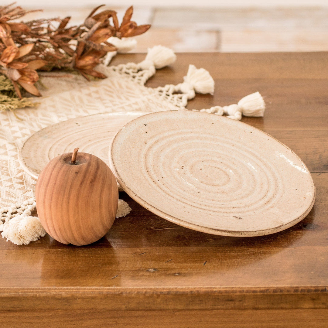 Pair of Traditionally Made Beige Spiral Motif Dessert Plates - Appetite for Tenderness