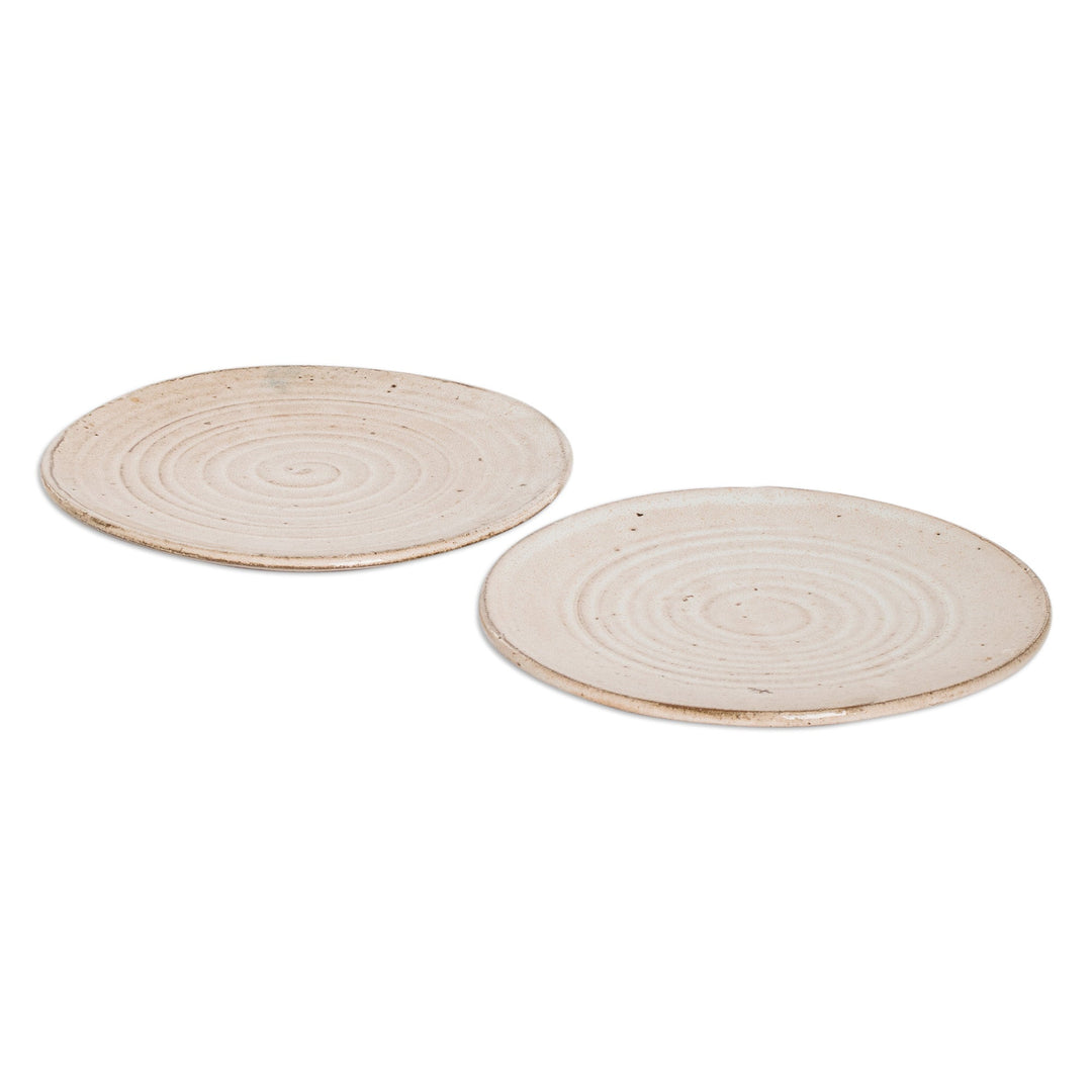 Pair of Traditionally Made Beige Spiral Motif Dessert Plates - Appetite for Tenderness