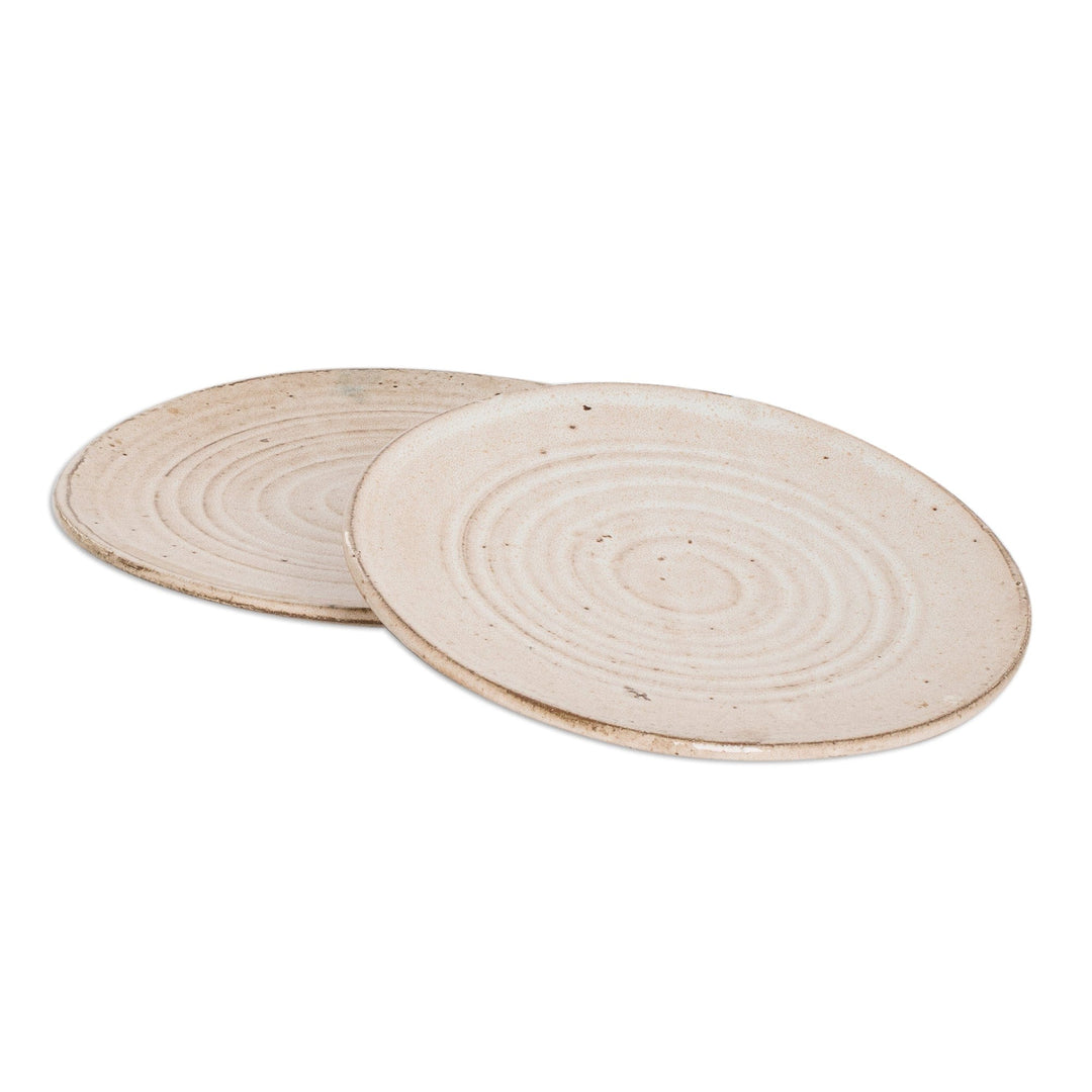 Pair of Traditionally Made Beige Spiral Motif Dessert Plates - Appetite for Tenderness