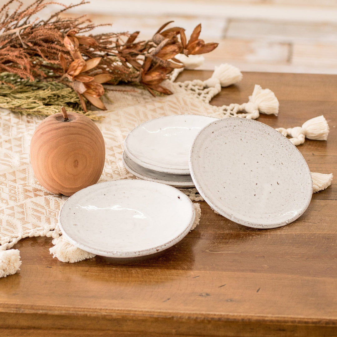 Set of Four Handcrafted White Ceramic Dessert Plates - Ethereal Instant