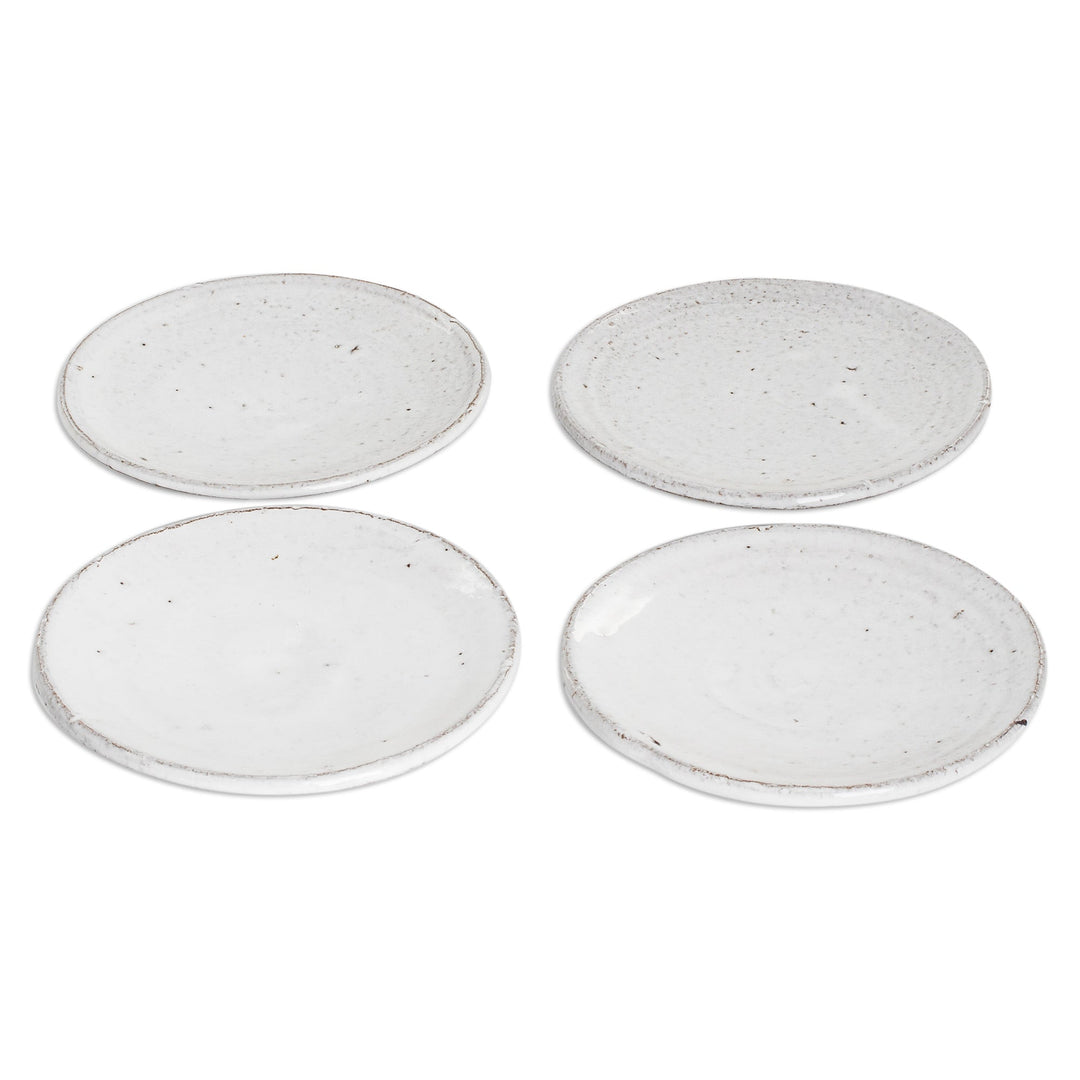 Set of Four Handcrafted White Ceramic Dessert Plates - Ethereal Instant
