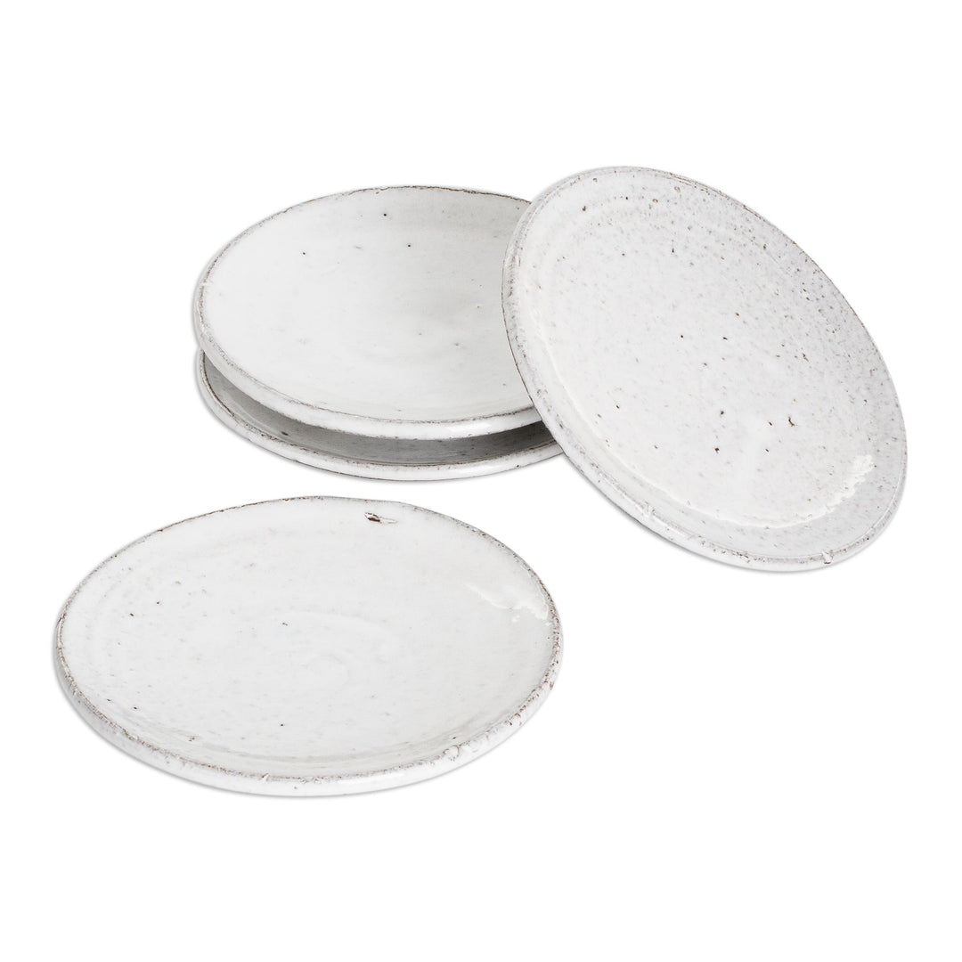 Set of Four Handcrafted White Ceramic Dessert Plates - Ethereal Instant
