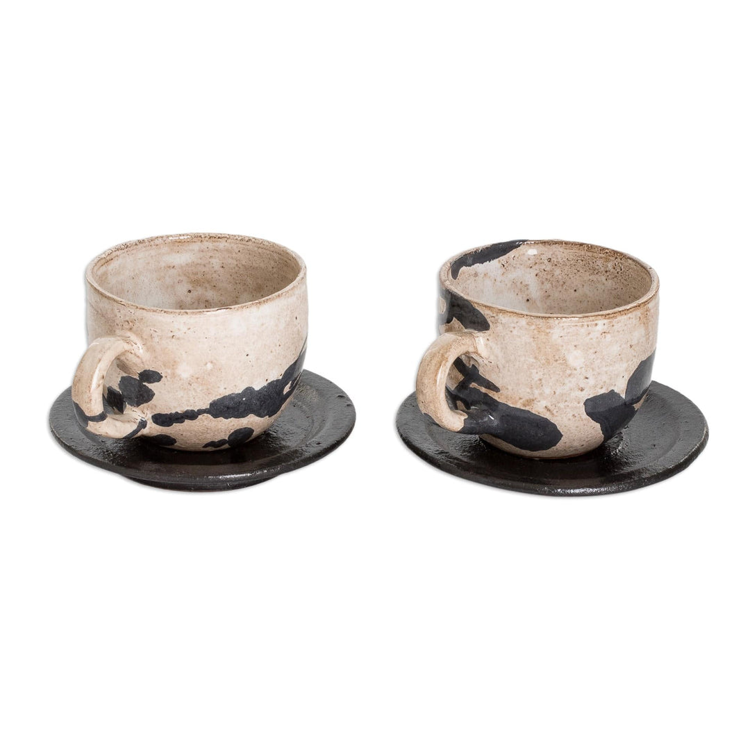 Two Modern Hand-Painted Ceramic Coffee Cups from Honduras - Cappuccino