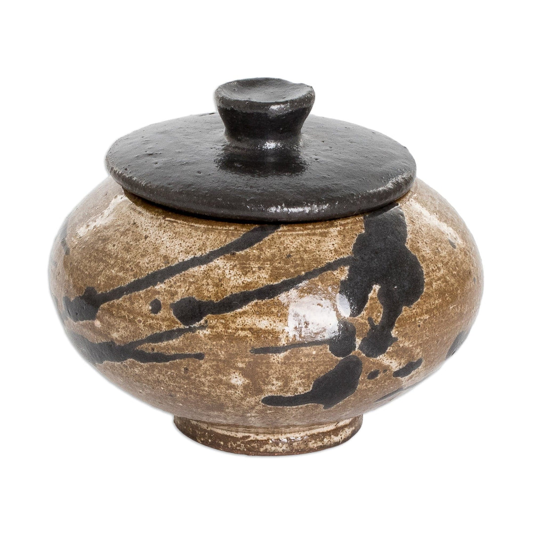 Modern Hand-Painted Ceramic Sugar Bowl in Brown and Black - Cappuccino