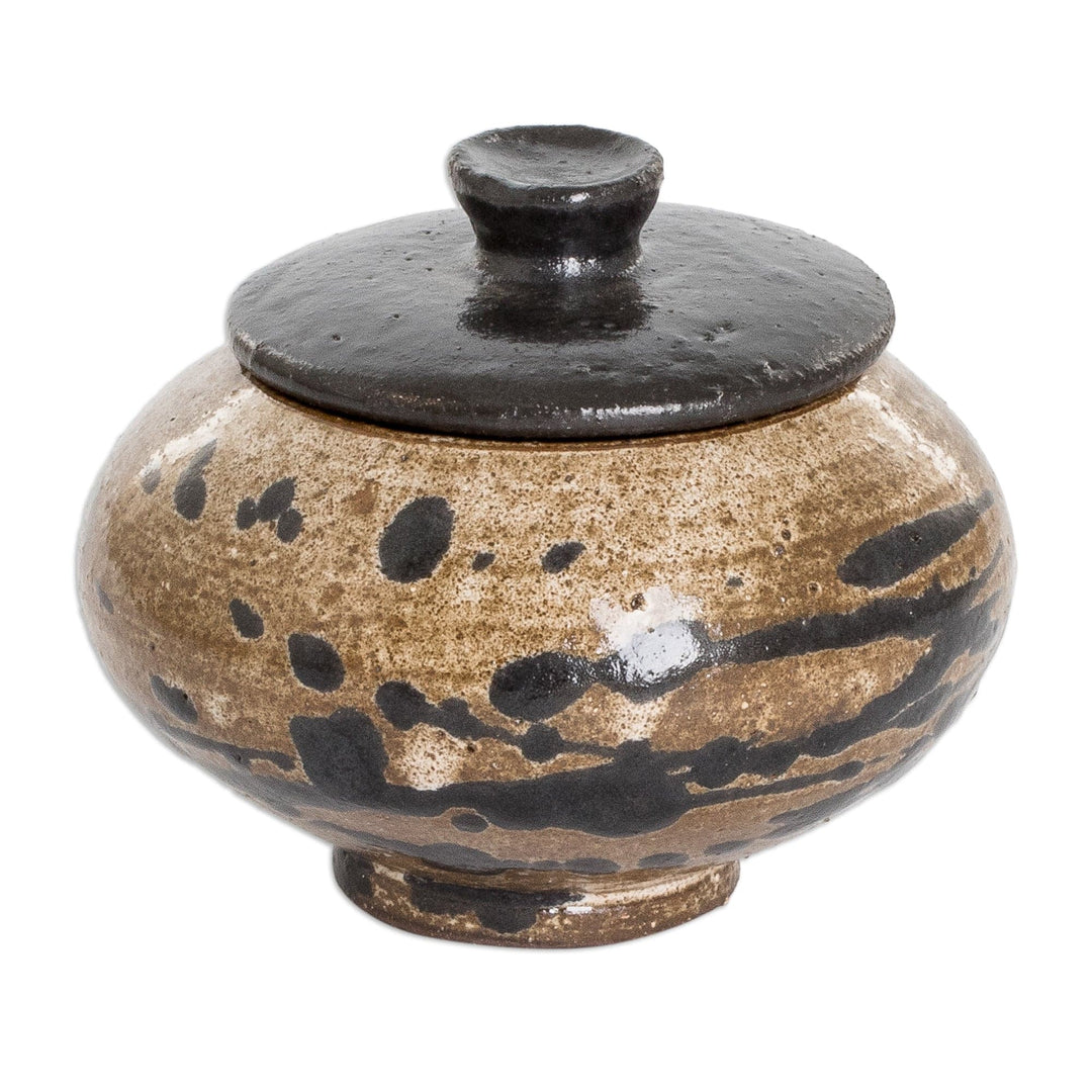 Modern Hand-Painted Ceramic Sugar Bowl in Brown and Black - Cappuccino