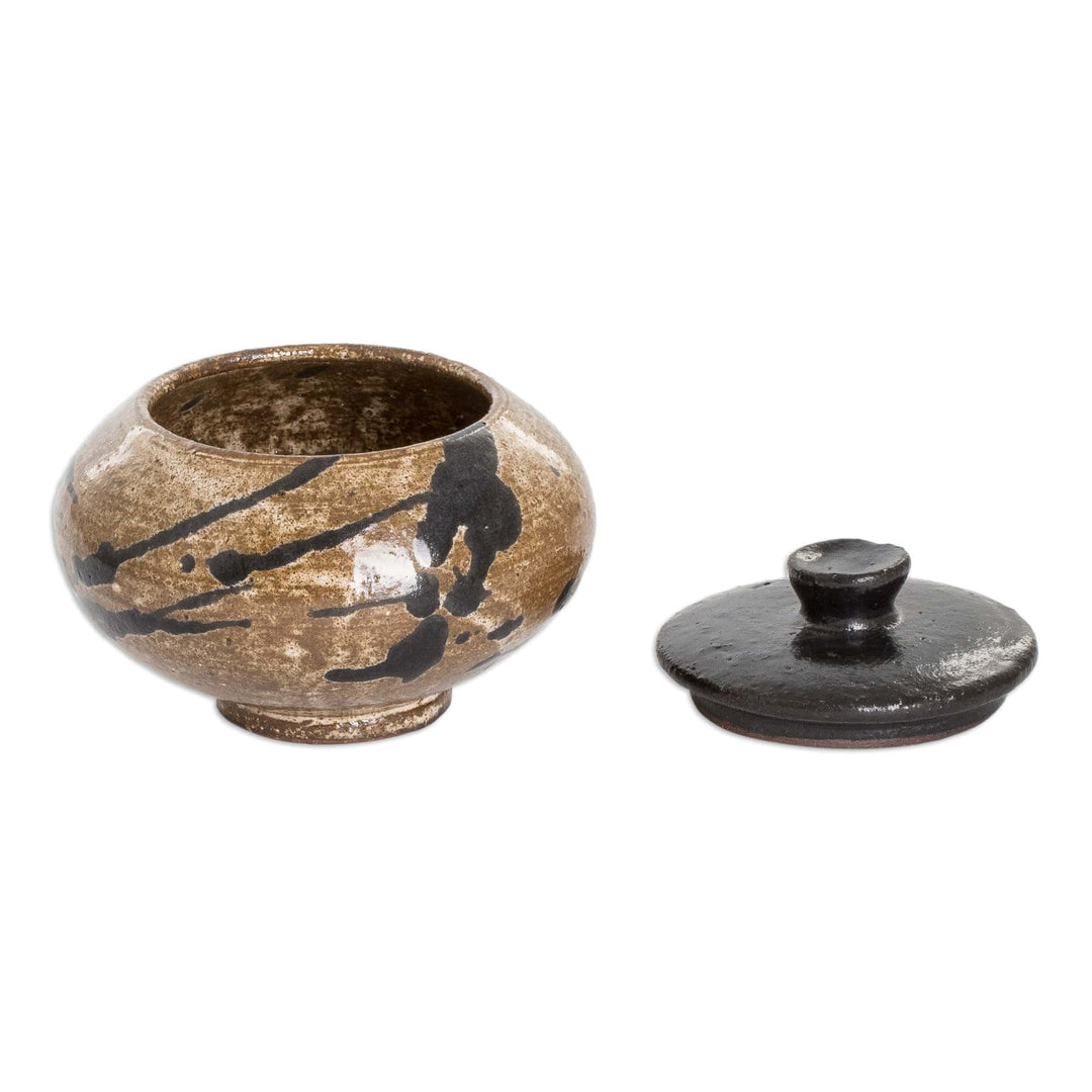 Modern Hand-Painted Ceramic Sugar Bowl in Brown and Black - Cappuccino