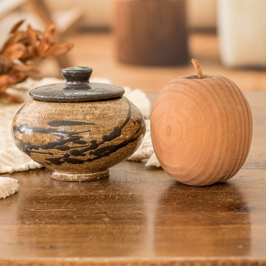 Modern Hand-Painted Ceramic Sugar Bowl in Brown and Black - Cappuccino
