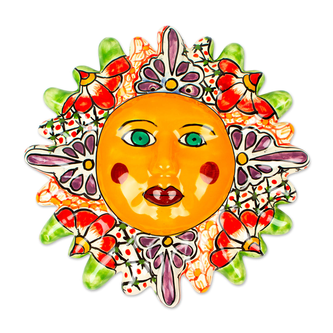 Mexican Talavera-Style Ceramic Sun Wall Accent - Garden Sun