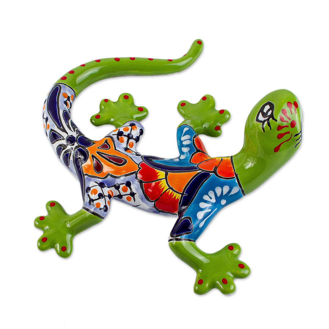 Hand-Painted Ceramic Salamander Wall Sculpture from Mexico - Vibrant Salamander