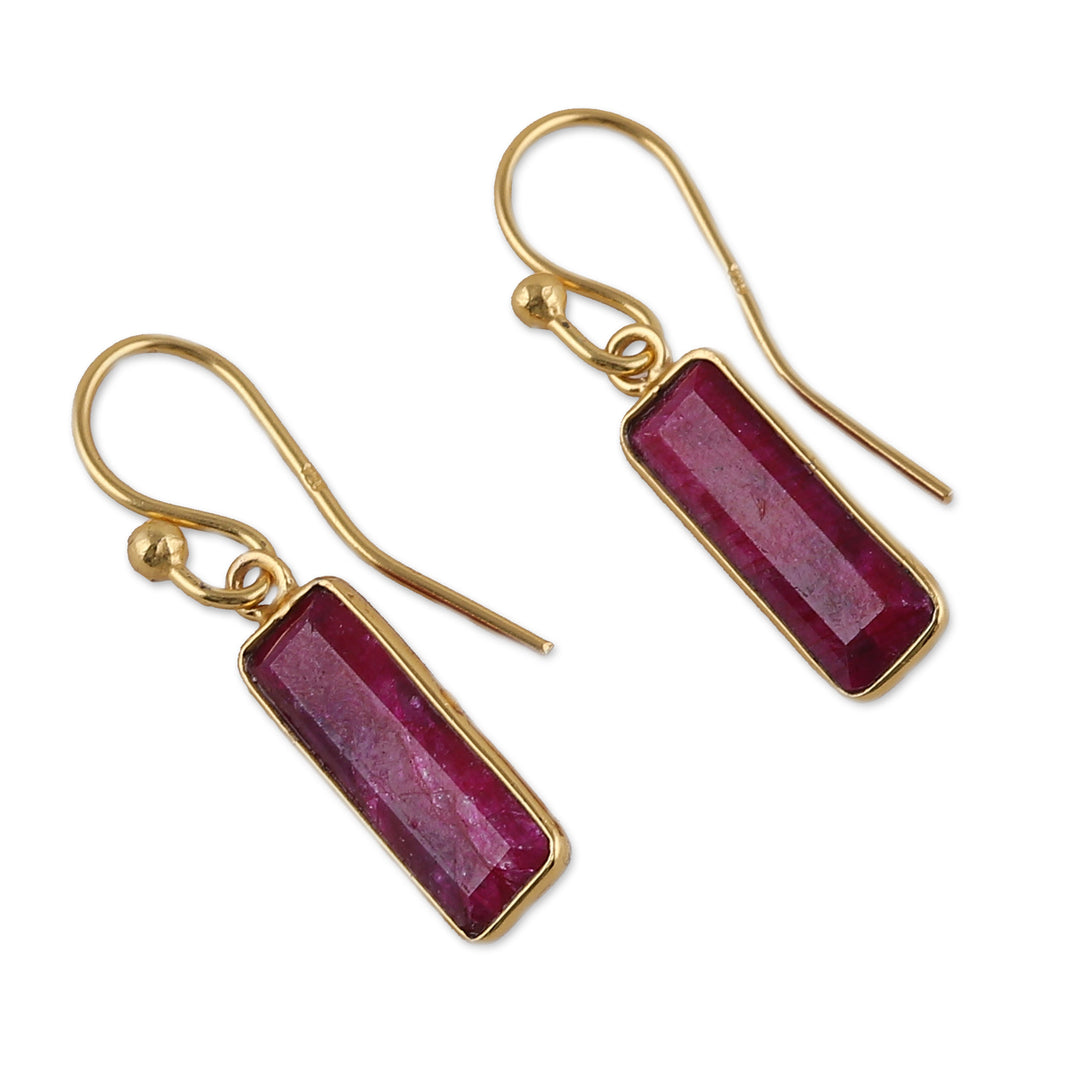 18k Gold-Plated Dangle Earrings with Ruby Gems from India - Vibrant Glam