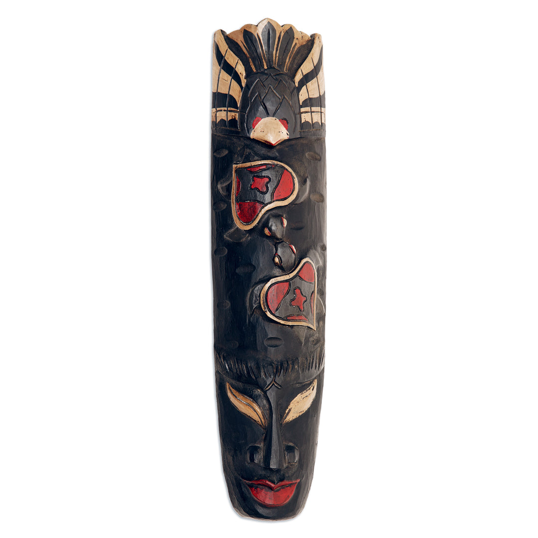 Traditional Hand-Carved Turtle-Themed Albesia Wood Wall Mask - Turtle Spirit