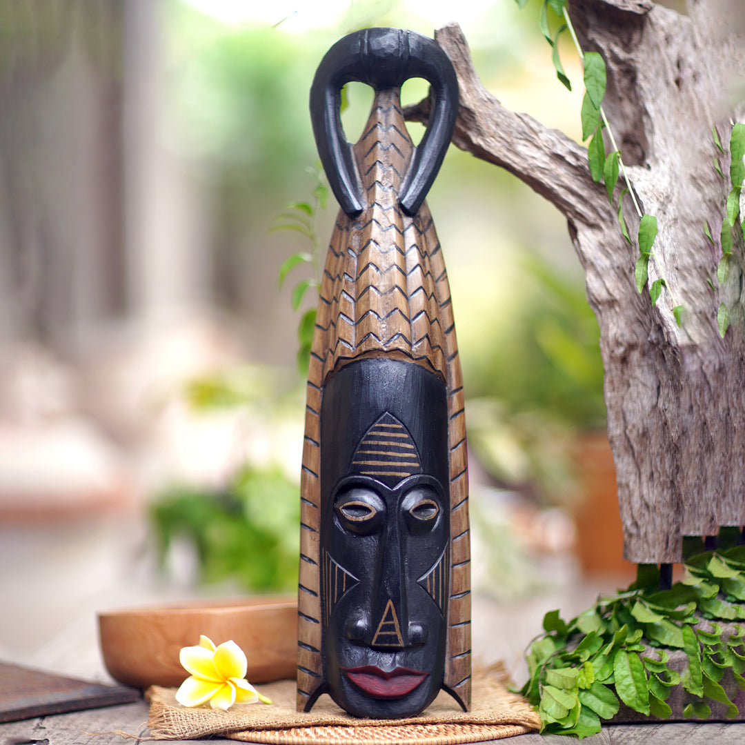 Traditional Hand-Carved Painted Albesia Wood Wall Mask - Incarnation of God