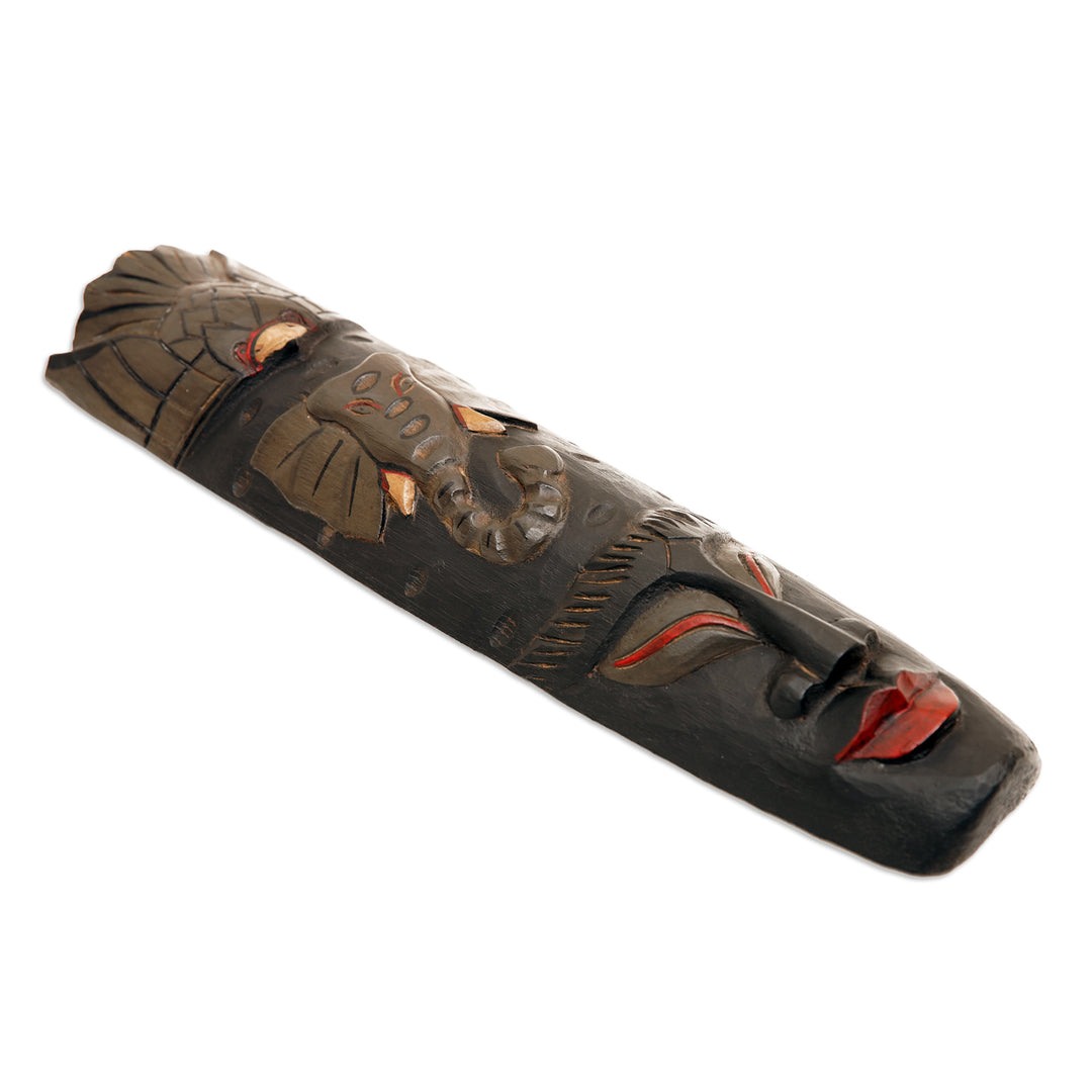 Traditional Carved Elephant-Themed Albesia Wood Wall Mask - Elephant Spirit