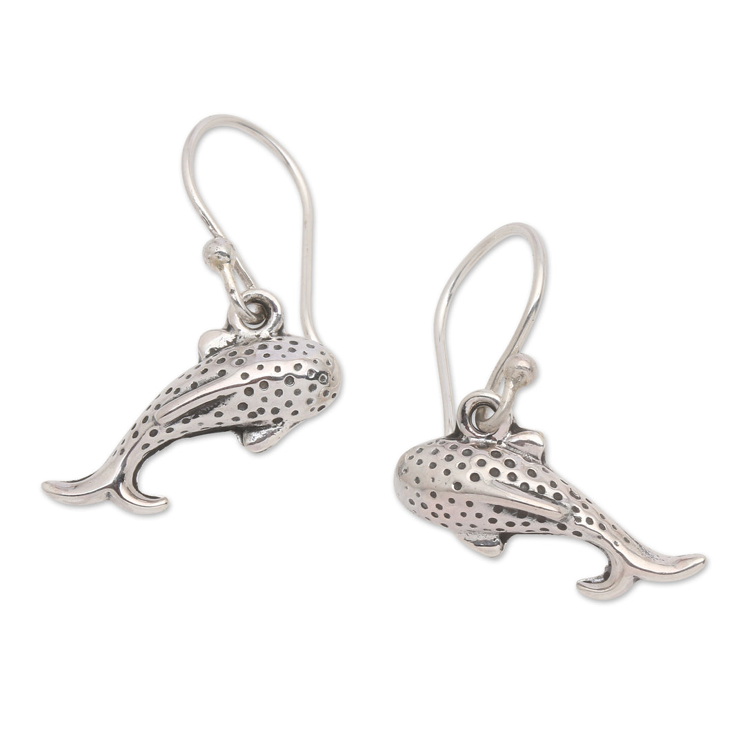 Whale-Shaped Sterling Silver Dangle Earrings from Bali - Whale Love