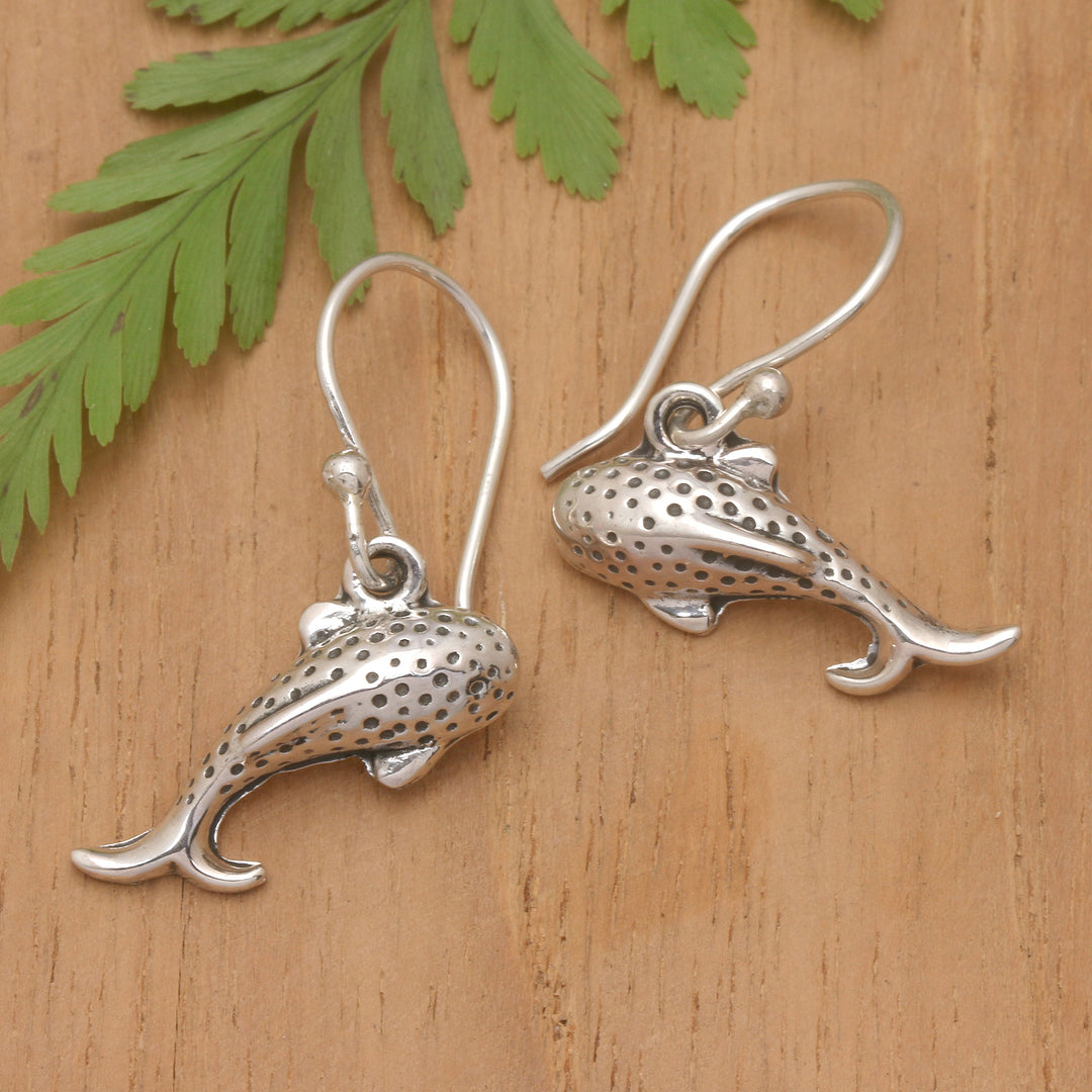 Whale-Shaped Sterling Silver Dangle Earrings from Bali - Whale Love