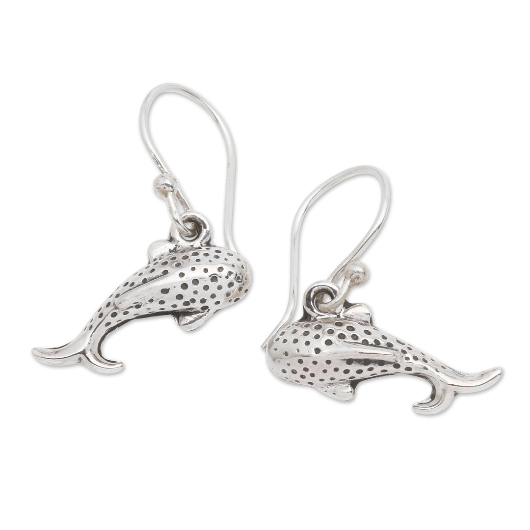 Whale-Shaped Sterling Silver Dangle Earrings from Bali - Whale Love
